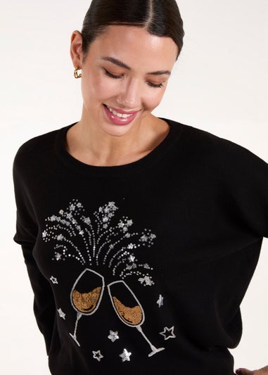 Blue Vanilla Black Champagne Glass Christmas Jumper