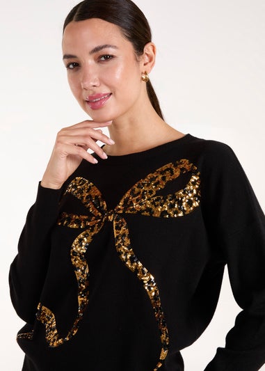 Blue Vanilla Black Christmas Leopard Bow Sequin Jumper