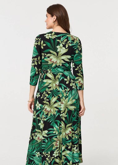 Izabel London Green Floral Tie Waist Wrap Maxi Dress