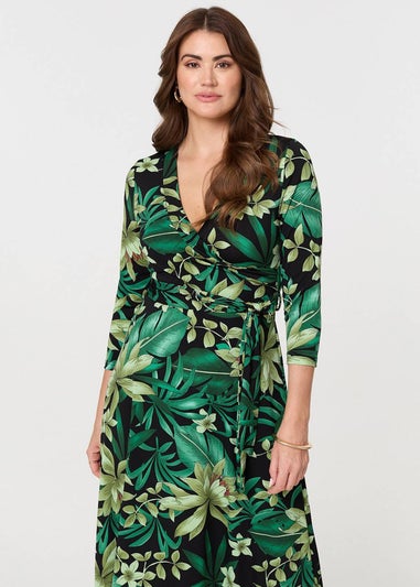 Izabel London Green Floral Tie Waist Wrap Maxi Dress