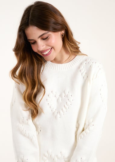 Blue Vanilla Ivory Heart Long Sleeve Jumper