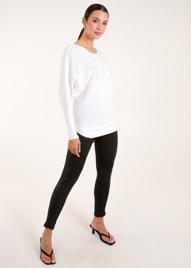 Blue Vanilla Ivory Embellished Pearl Knitted Jumper