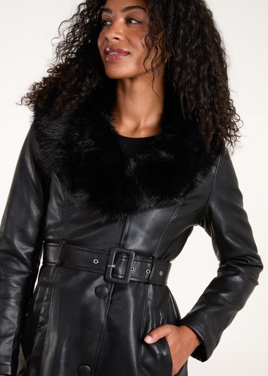 Blue Vanilla Black Faux Fur Longline Coat