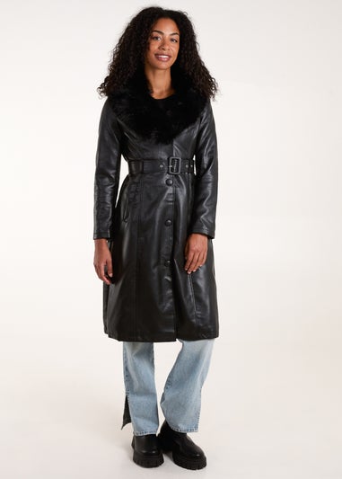 Blue Vanilla Black Faux Fur Longline Coat