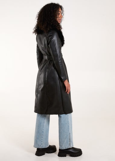 Blue Vanilla Black Faux Fur Longline Coat