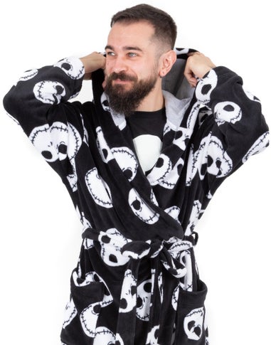 Disney Mens Black Jack Skellington Bathrobe