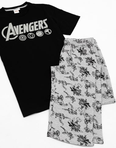 Marvel Mens Black Logo Short Sleeve Long Leg Pyjama Set