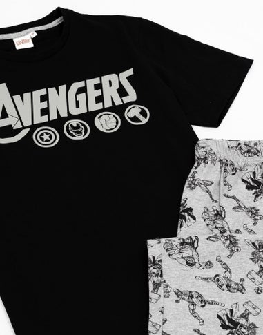 Marvel Mens Black Logo Short Sleeve Long Leg Pyjama Set