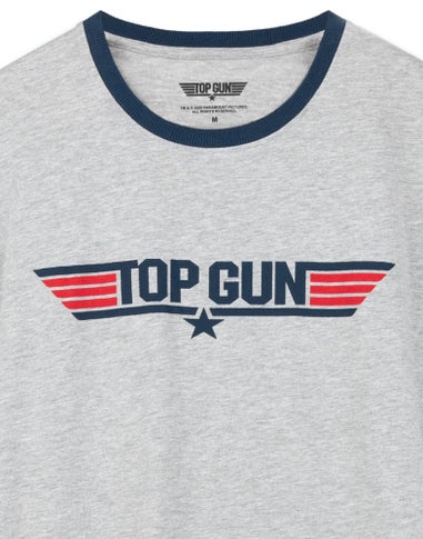 Top Gun Mens Black Logo Print Top & All Over Print Bottoms Short Sleeve Long Leg Pyjama Set