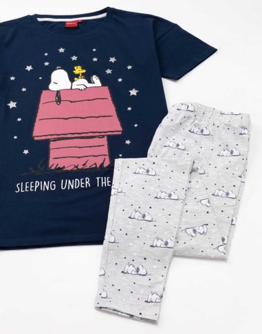 Peanuts Blue Snoopy Short Sleeve Long Leg Pyjama Set