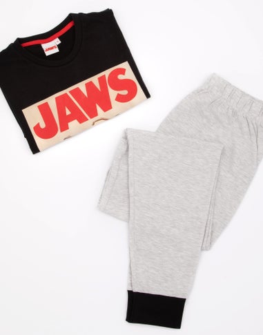 Jaws Mens Black Poster Short Sleeve Long Leg Pyjama Set