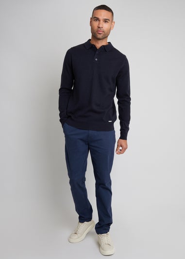 Threadbare Navy Long Sleeve Knitted Polo Jumper