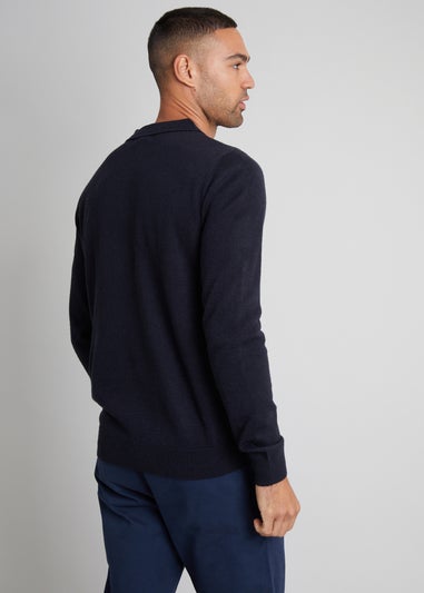 Threadbare Navy Long Sleeve Knitted Polo Jumper