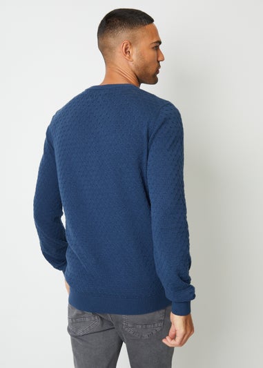 Threadbare Blue Mini Cable Textured Knit Crew Neck Jumper