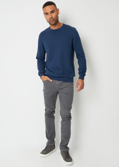 Threadbare Blue Mini Cable Textured Knit Crew Neck Jumper