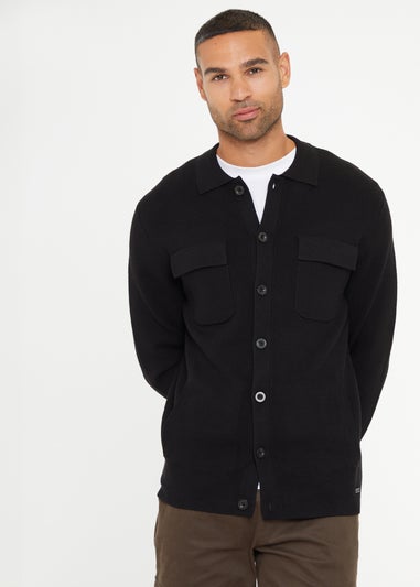 Threadbare Black Long Sleeve Knitted Shirt