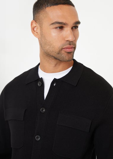 Threadbare Black Long Sleeve Knitted Shirt