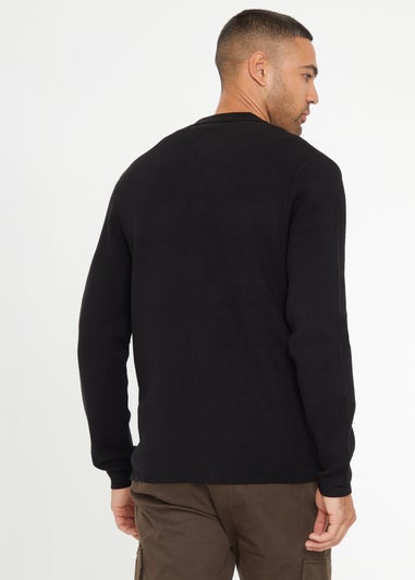 Threadbare Black Long Sleeve Knitted Shirt