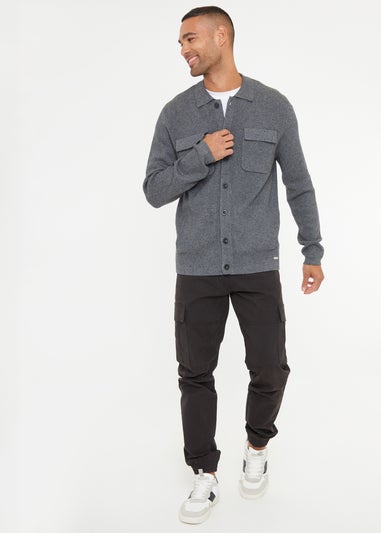 Threadbare Charcoal Long Sleeve Knitted Shirt