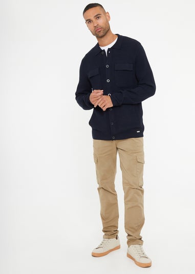 Threadbare Navy Long Sleeve Knitted Shirt