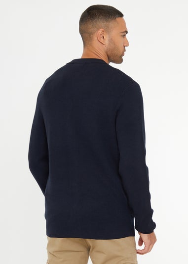 Threadbare Navy Long Sleeve Knitted Shirt