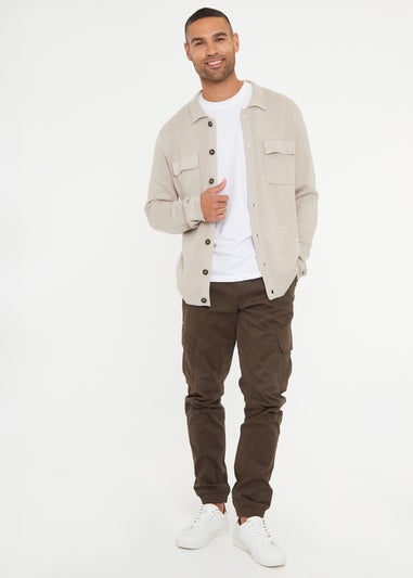 Threadbare Natural Long Sleeve Knitted Shirt