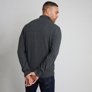 Threadbare Charcoal Basket Stitch Detail Knitted Quarter Zip Jumper