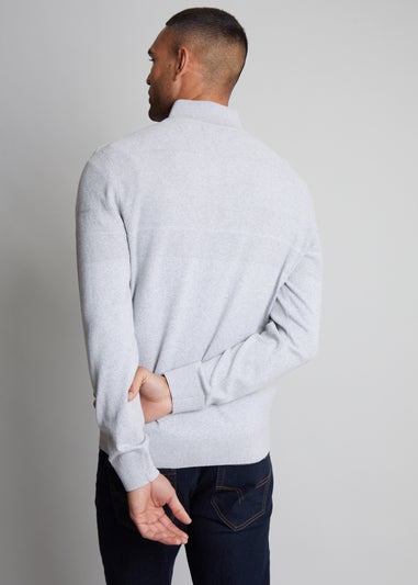 Threadbare Grey Textured Stripe Detail Quarter Zip Jumper