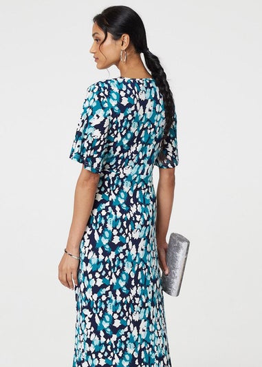 Izabel London Blue Animal Print V-Neck Midi Wrap Dress