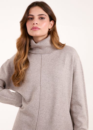 Blue Vanilla Brown Roll Neck Jumper With Front Seam Detail