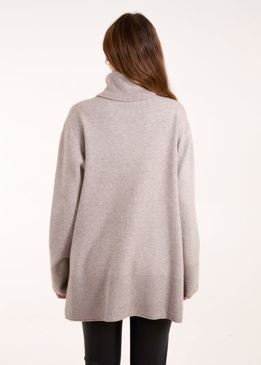 Blue Vanilla Brown Roll Neck Jumper With Front Seam Detail