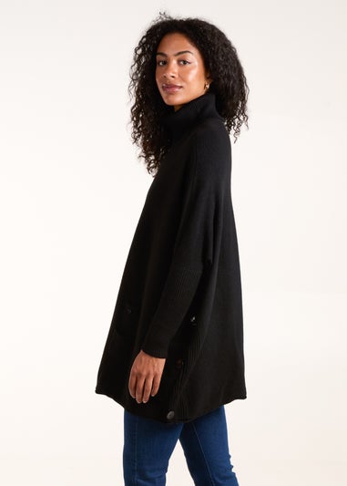 Blue Vanilla Black Roll Neck Button Mini Pocket Jumper