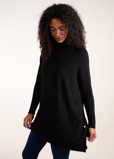 Blue Vanilla Black Roll Neck Button Mini Pocket Jumper