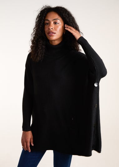 Blue Vanilla Black Roll Neck Button Mini Pocket Jumper