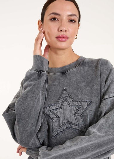 Blue Vanilla Grey Star Acid Wash Sweatshirt