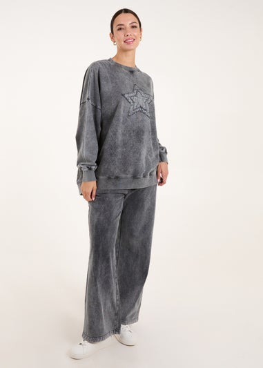 Blue Vanilla Grey Star Acid Wash Sweatshirt