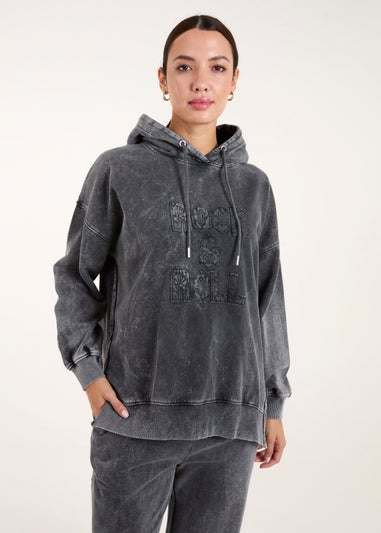 Blue Vanilla Grey Rock & Roll Acid Wash Hoodie