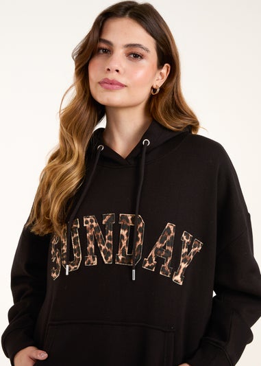 Blue Vanilla Black Sunday Leopard Print Slogan Hoodie