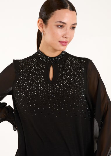 Blue Vanilla Black Rhinestone High Neck Top