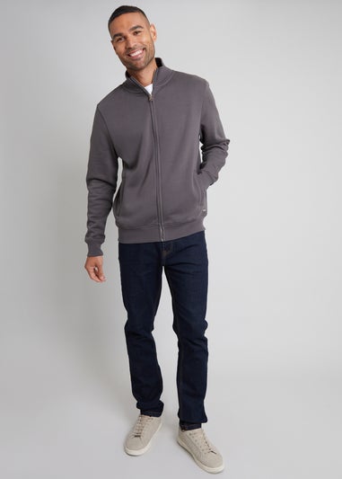 Threadbare Dark Grey Funnel Neck Zip Through Sweatshirt