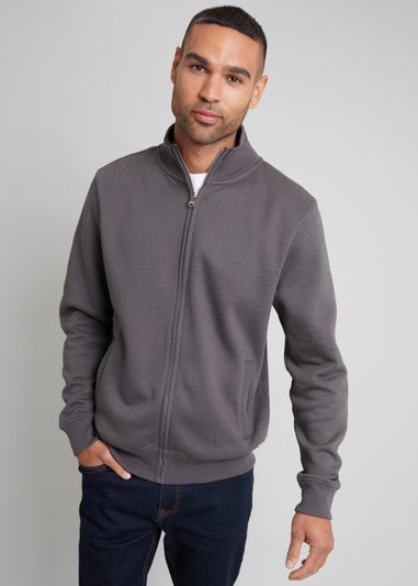 Threadbare Dark Grey Funnel Neck Zip Through Sweatshirt