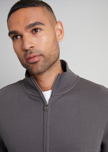 Threadbare Dark Grey Funnel Neck Zip Through Sweatshirt