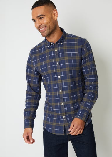 Threadbare Navy Cotton Long Sleeve Check Shirt