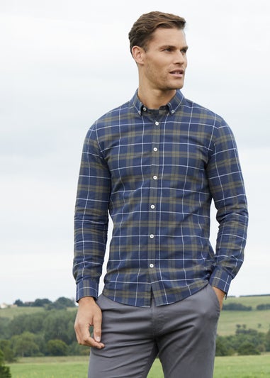 Threadbare Navy Cotton Long Sleeve Check Shirt