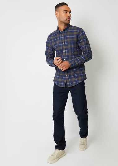 Threadbare Navy Cotton Long Sleeve Check Shirt