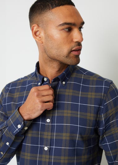 Threadbare Navy Cotton Long Sleeve Check Shirt