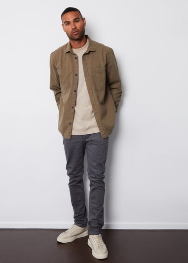 Threadbare Khaki Cotton Twill Button Up Shacket