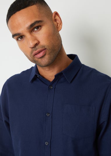 Threadbare Navy Brushed Cotton Long Sleeve Flannel Shirt