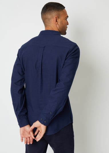 Threadbare Navy Brushed Cotton Long Sleeve Flannel Shirt