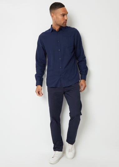 Threadbare Navy Brushed Cotton Long Sleeve Flannel Shirt